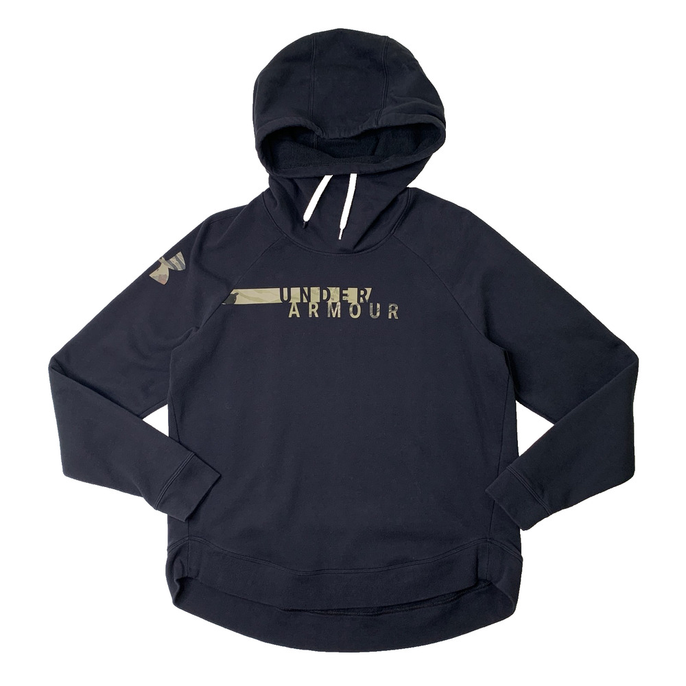Under Armour Hoodie Women L Large Black Coldgear Favorite Fleece Lined Camo Logo